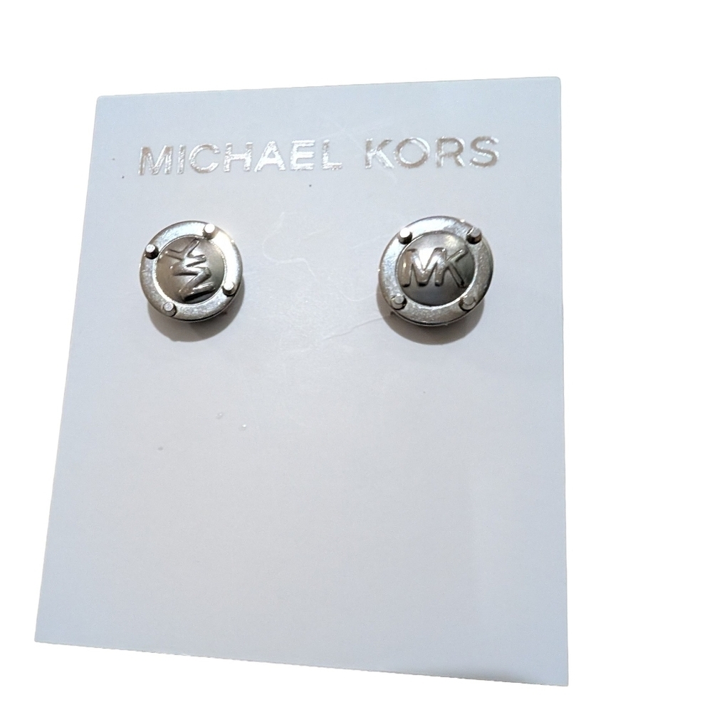 MICHAEL KORS MK Logo Silver Stainless Steel Stud Earrings - Picture 4 of 5
